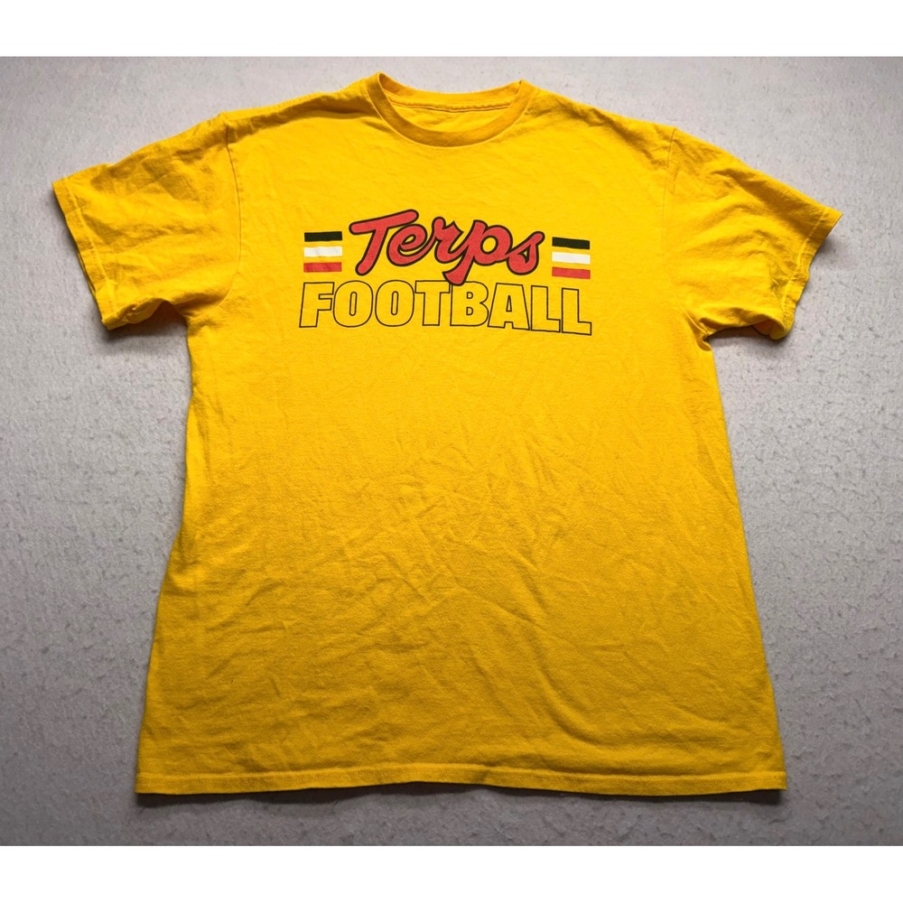 Maryland Terps Football Pepsi Graphic T-Shirt Yellow Mens Large No Tag 20x27